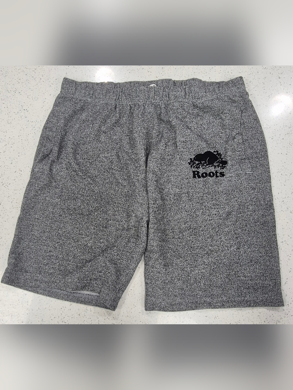 Roots Men's Heather Grey Athletic Shorts with Black Logo